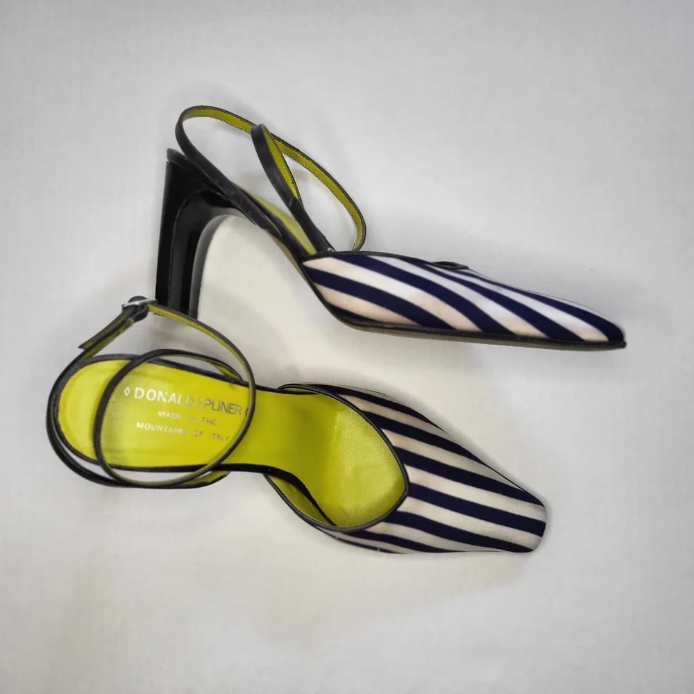 Donald J. Pliner Black and White Striped Heels - Picture 1 of 16